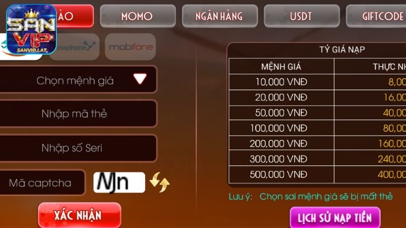 nap tien sanvip the cao Thao tác gửi vốn cược với thẻ cào điện thoại